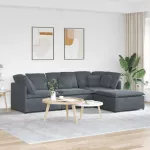 Modulinė sofa su pakoja ir pagalvėlėmis, aksominė, tamsiai pilka