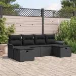 Sodo Sofų Rinkinys su pagalve 6 pcs Juoda Poli ratanas