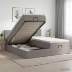 Otmana lova su matracsu ir LED Taupe 200 x 200 cm Audinys