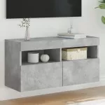 Sieninė TV spintelė su LED lemputėmis, betono pilka, 80x30x40cm