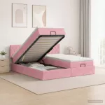 Otmana lova su matracsu ir LED Rožinė 200 x 200 cm Aksomas