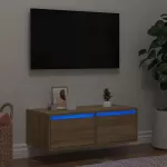Televizoriaus spintelė su LED ap&scaron;vietimu, ąžuolo, 75x35,5x25 cm