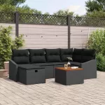 Sodo Sofų Rinkinys su pagalve 7 pcs Juoda Poli ratanas