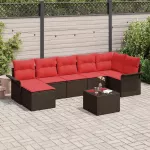 Sodo Sofų Rinkinys su pagalve 8 pcs Ruda Poli ratanas