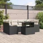 Sodo Sofų Rinkinys su pagalve 7 pcs Juoda Poli ratanas