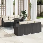 Sodo Sofų Rinkinys 7 pcs Juoda ir kreminė 100 x 55 x 73 cm