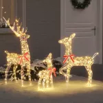 Elnių &scaron;eima su 300 LED 3 pcs &Scaron;ilta balta 67 x 26 x 127 cm PET