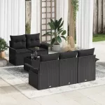 Sodo Sofų Rinkinys 6 pcs Juoda Poli ratanas, plienas ir stiklas