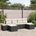 Sodo Sofų Rinkinys 6 pcs Juoda ir kreminė Poli ratanas