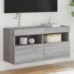Sieninė TV spintelė su LED lemputėmis, pilka ąžuolo, 80x30x40cm