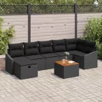 Sodo Sofų Rinkinys su pagalve 8 pcs Juoda Poli ratanas