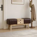 suoliukas 110 x 30 x 45 cm Tikra oda Tamsiai rudas