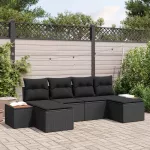 Sodo Sofų Rinkinys su pagalve 6 pcs Juoda Poli ratanas
