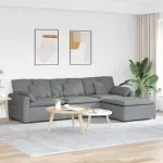 Modulinė sofa su pakoja ir pagalvėlėmis, &scaron;viesiai pilka