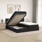 Otmana lova su matracsu ir LED Juoda 200 x 200 cm Audinys
