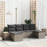 Sodo Sofų Rinkinys su pagalve 6 pcs Pilka Poli ratanas