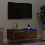 Televizoriaus spintelė su LED, dūminio ąžuolo, 75x35,5x25 cm