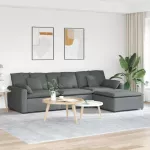 Modulinė sofa su pakoja ir pagalvėlėmis, tamsiai pilka