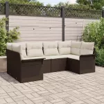 Sodo Sofų Rinkinys su saugykla 6 pcs Ruda Poli ratanas