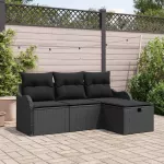 Sodo Sofų Rinkinys su pagalve 4 pcs Juoda Poli ratanas