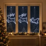 Elnių ir rogių kalėdinė dekoracija LOVIISA 180 LED &Scaron;alta balta