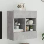 Sieninė TV spintelė su LED lemputėmis, betono, 58,5x30x60,5cm