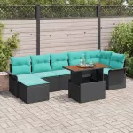 Sodo Sofų Rinkinys su saugykla 8 pcs Juoda Poli ratanas