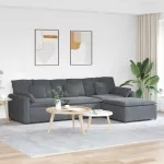 Modulinė sofa su pakoja ir pagalvėlėmis, tamsiai pilka