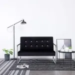 2-vietė sofa su porankiais juoda chromo ir aksomo