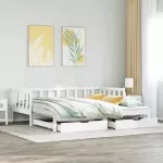 Lova su i&scaron;traukiama dalimi/stalčiais be čiužinio balta 90x200cm
