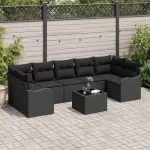 Sodo Sofų Rinkinys 8 pcs Juoda Poli Ratanas, Plienas ir Stiklas