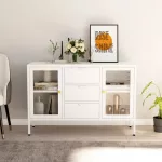 &Scaron;oninė spintelė, balta, 105x35x70cm, plienas/grūdintas stiklas