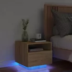 Naktinė spintelė su LED lemputėmis, ąžuolo, 40x39x37cm