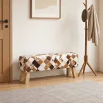 suoliukas 110 x 30 x 45 cm Tikra oda Rudas skiautinys