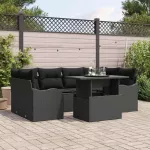 Sodo Sofų Rinkinys su pagalve 7 pcs Juoda Poli ratanas