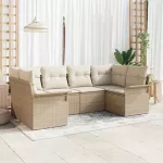 Sodo Sofų Rinkinys su saugykla 6 pcs Smėlio Poli ratanas