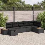 Sodo Sofų Rinkinys su pagalve 7 pcs Juoda Poli ratanas