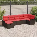 Sodo Sofų Rinkinys su pagalve 7 pcs Ruda Poli ratanas