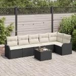 Sodo Sofų Rinkinys su pagalve 7 pcs Ruda Poli ratanas