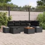 Sodo Sofų Rinkinys su pagalve 7 pcs Juoda Poli ratanas