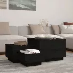 Daiktadėžės su dangčiais, 3vnt., juodos, pu&scaron;ies masyvas