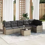 Sodo Sofų Rinkinys su pagalve 7 pcs Juoda Poli ratanas