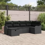 Sodo Sofų Rinkinys su pagalve 6 pcs Juoda Poli ratanas