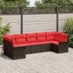 Sodo Sofų Rinkinys su pagalve 7 pcs Ruda Poli ratanas