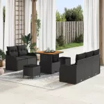Sodo Sofų Rinkinys su pagalve su saugykla 8 pcs Juoda