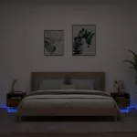 Naktinės spintelės su LED, 2vnt., dūminės ąžuolo, 40x39x37cm