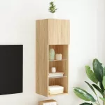 TV spintelė su LED lemputėmis, ąžuolo spalvos, 30,5x30x90cm