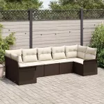 Sodo Sofų Rinkinys su saugykla 7 pcs Ruda Poli ratanas