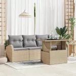 Sodo Sofų Rinkinys su pagalve 5 pcs Smėlio Poli ratanas