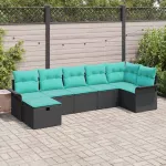 Sodo Sofų Rinkinys su pagalve su saugykla 7 pcs Poli ratanas